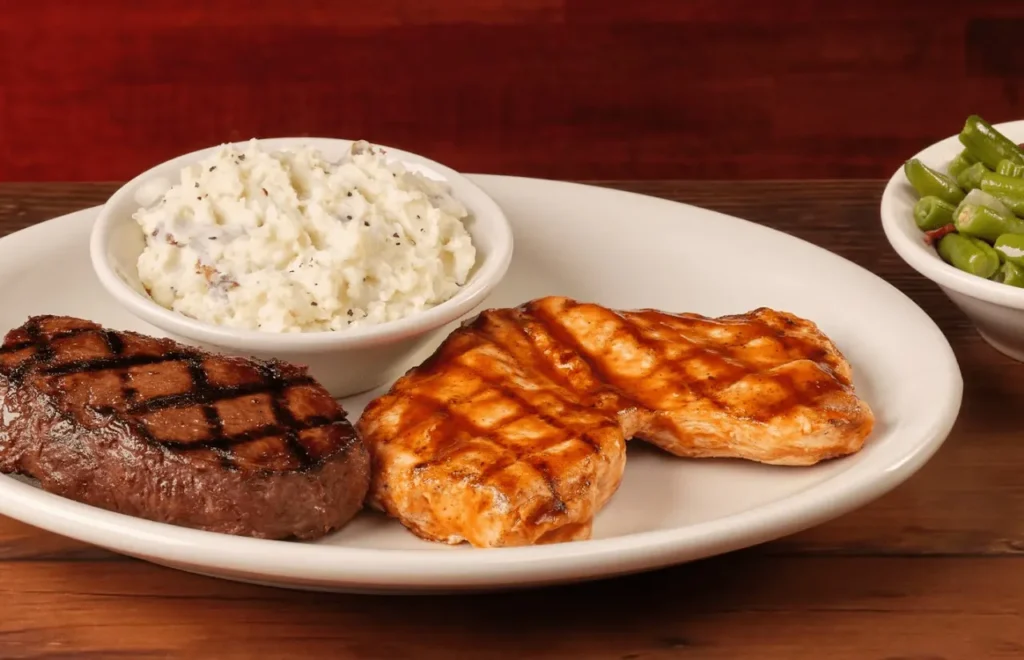 Juicy grilled BBQ chicken and tender sirloin pair served with creamy dip