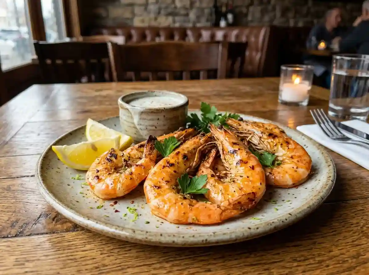 Grilled Shrimp 1 Seasoned grilled shrimp skewers served over toasted bread with garlic lemon butte