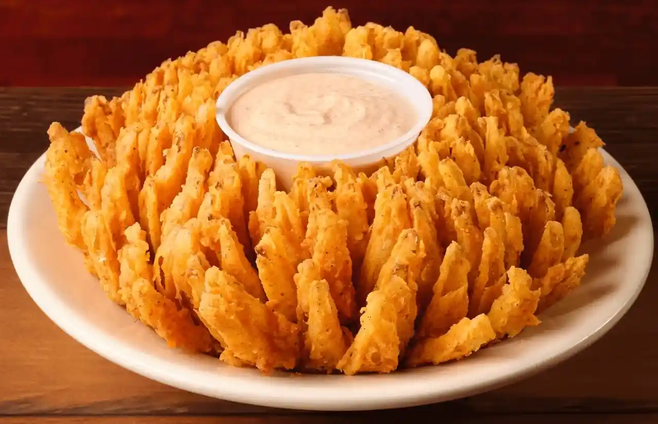 home page 2 crispy cactus blossom served on a plate with sauce