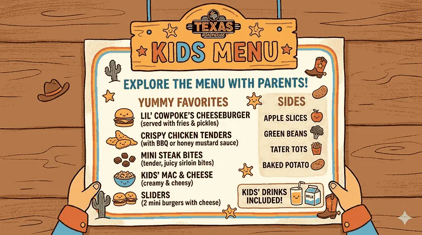 Texas Roadhouse kids Menu and Kids Eat Free 3 Infographic image of Texas Roadhouse Kids Menu