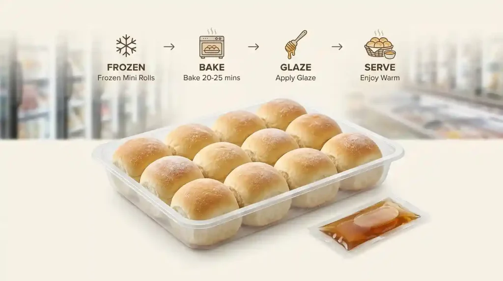 Texas Roadhouse Rolls 5 Frozen mini rolls with honey cinnamon glaze ready to bake at home